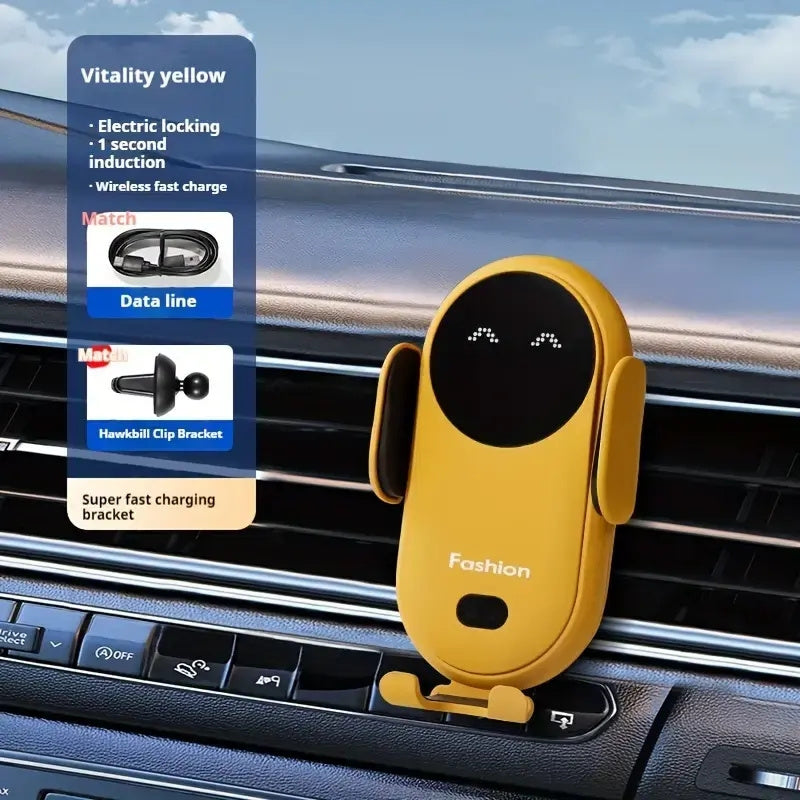 Fast Charging Wireless Car Charger - Automatic Clamping Phone Holder with Car Air Outlet Bracket