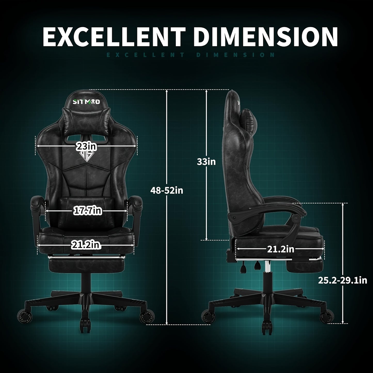 SITMOD Gaming Chair, Big And Tall Gaming Chair with Footrest, Ergonomic Video Computer Chair with Headrest Lumbar Support, 360° Swivel PU Leather Height Adjustment Office Gamer Chair for Adult gaming pc
