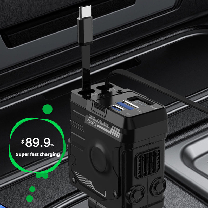 Retractable 4in 1 Fast Charging Car Charging Cable with 2pcs 3in 1 100W LED Digital Display USB cable, 4 Ports Car Charger Adapter for iPhone 15/14/13/12/11 for Galaxy Pixel and All iOS and for Android Devices - Safe and Reli