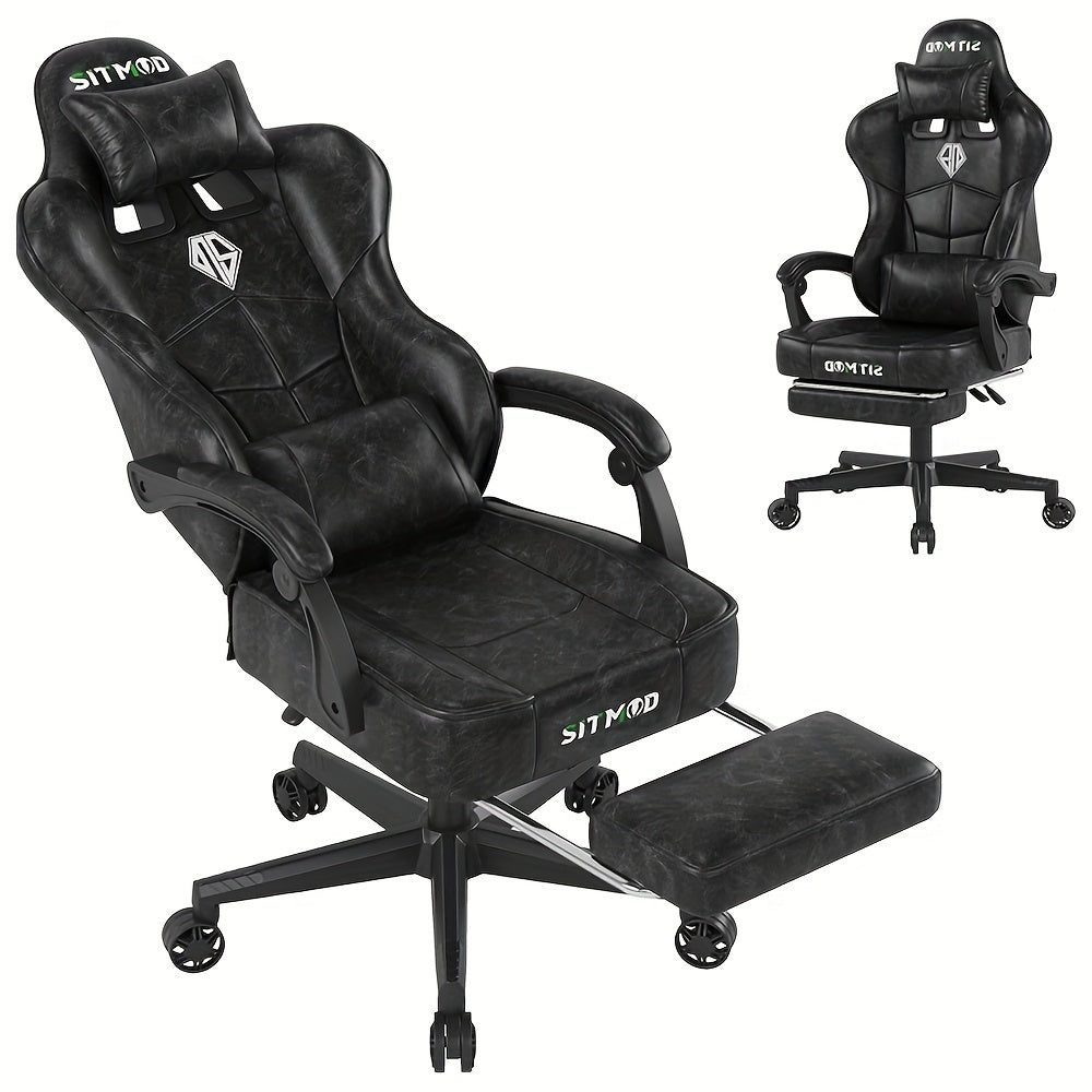 SITMOD Gaming Chair, Big And Tall Gaming Chair with Footrest, Ergonomic Video Computer Chair with Headrest Lumbar Support, 360° Swivel PU Leather Height Adjustment Office Gamer Chair for Adult gaming pc