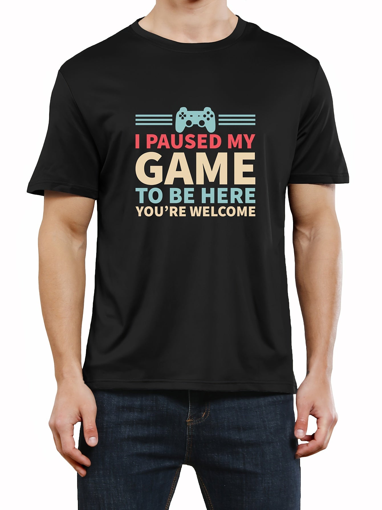 Unique Gamer Print Tee Shirt - Men's Casual Short Sleeve T-Shirts for Summer - Fun Gaming Humor Graphic Tee