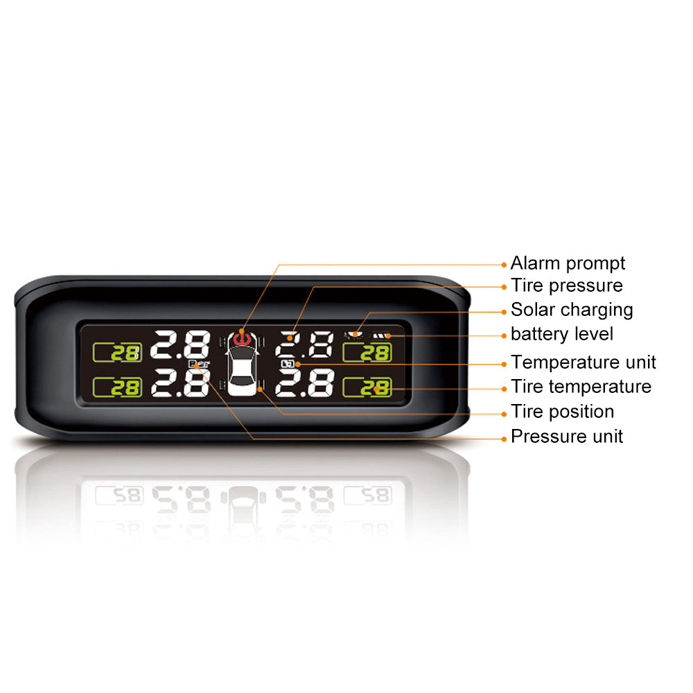 Sistema de monitoreo de presión de neumáticos con pantalla Digital de seguridad para coche, sistema de alarma de presión de neumáticos inalámbrico TPMS con energía Solar