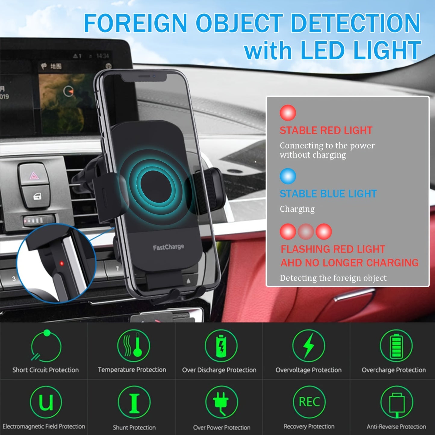 15W Rapid Wireless Car Charger, Automatic Clamping, Adjustable Phone Holder for Hands-Free Driving - Universal Compatibility with iPhone 15, 14, 13, 12, 11 Pro Max, Xs, Galaxy S24 Ultra, S23, S22, S21, S20, S10+
