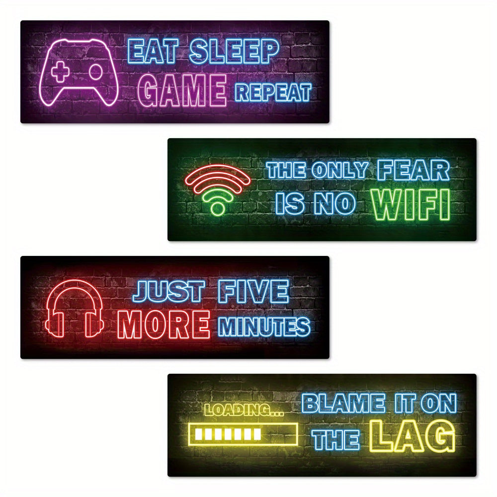 4pcs Putuo Decor Printed Neon Gaming Wooden Sign, Teen Boys Room Decorations, Gamer Wall Art Decor For Bedroom Wooden
