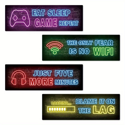 4pcs Putuo Decor Printed Neon Gaming Wooden Sign, Teen Boys Room Decorations, Gamer Wall Art Decor For Bedroom Wooden