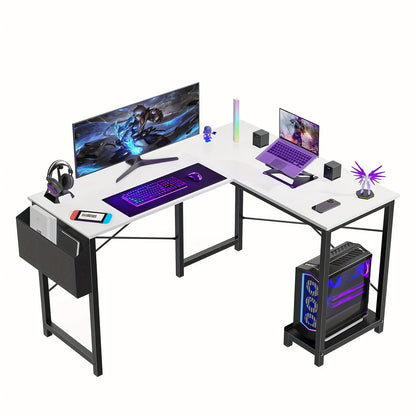 Versatile L-Shaped Desk- 49 Inches Reversible Design Desk With Storage And CPU Stand, Gamer-Friendly Workstation Desk For Bedroom, Modern Writing Desk, Work Desk For Home Office
