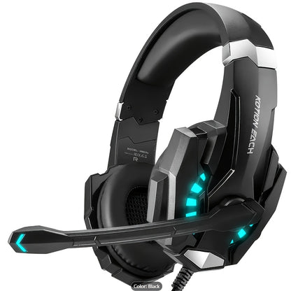 FUNINGEEK G9000 Gaming Headset with LED Lights & Microphone - Noise-Cancelling Surround Sound, Soft Memory Earmuffs for PC/PS5, Compatible with Xbox/XPS, Condenser Mic, Anime/Movie Gameplay, Tangle-Free Cable, Volume Control