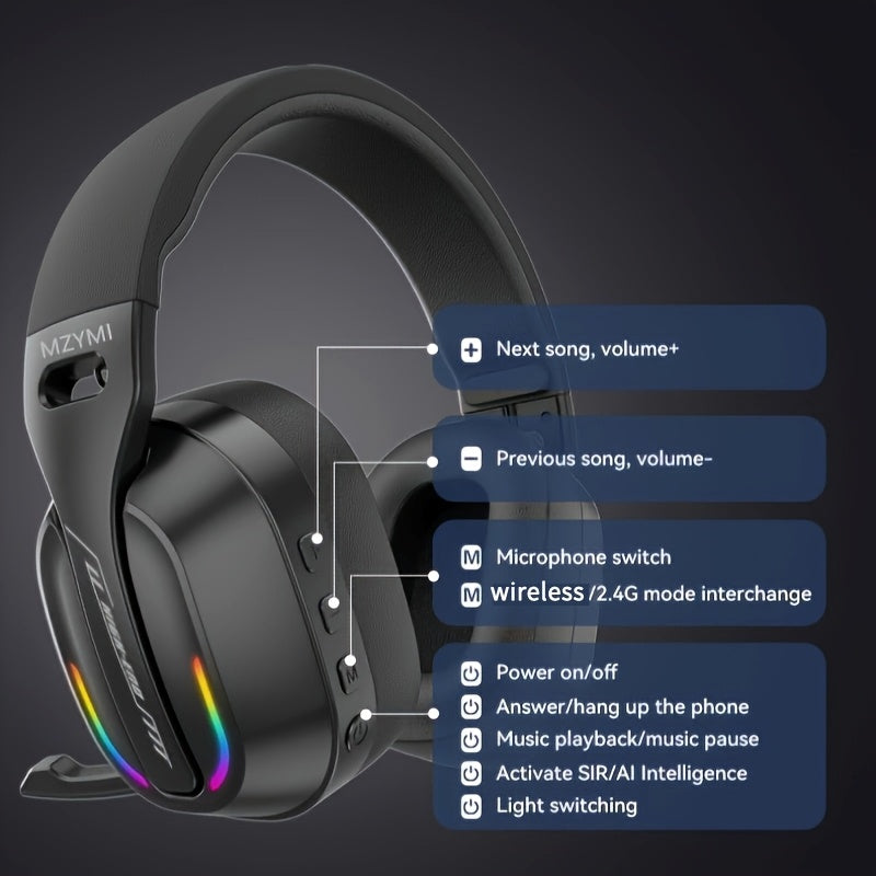 MZYMI GT100 2.4GHz/Wireless Gaming Headset for PlayStation 5 4, Gamer Headphones with Detachable Microphone for PS5, PS4, PC, Switch, Ultra-low Latency, 25 Hours Playtime, Wired Mode for Xbox Series