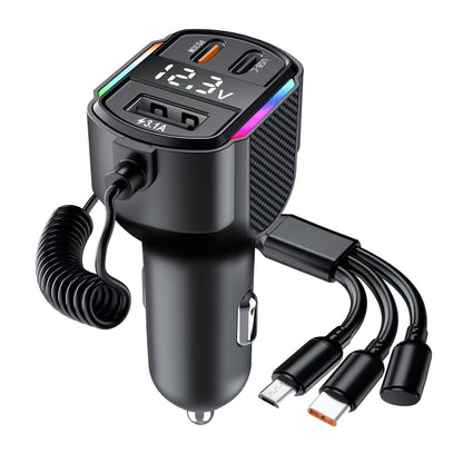 65W 3-port USB PD Fast Car Charger (K4) QC3.1 Type C 3-in-1 Car Charger 2 USB Charging Ports + 1 Type C Fast Charging Micro Usb Type C