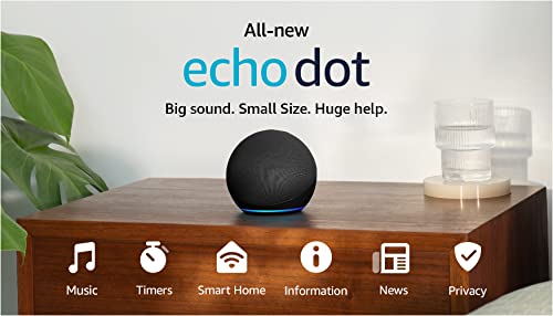 Amazon Echo Dot (modelo más reciente): parlante Alexa con sonido vibrante, ideal para dormitorios, comedores y oficinas (carbón)