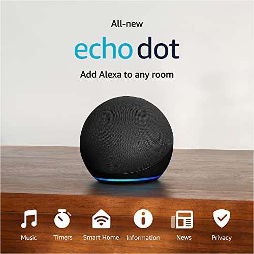 Amazon Echo Dot (modelo más reciente): parlante Alexa con sonido vibrante, ideal para dormitorios, comedores y oficinas (carbón)