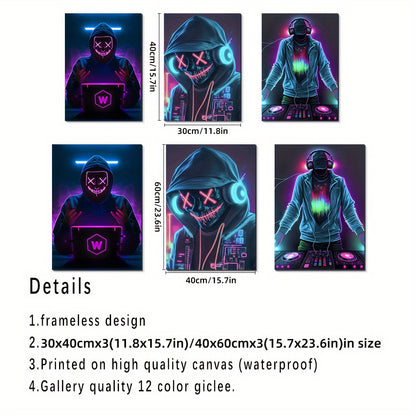 3-Piece Set Art Deco Classic Modern Gamer Wall Art Posters, Unframed Canvas Prints for Gaming Room, Home Office, Bedroom, Indoor and Outdoor Decor, Letter Print & Abstract DJ, High-Quality Ink 15.7x23.6 inches