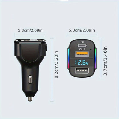 65W 3-port USB PD Fast Car Charger (K4) QC3.1 Type C 3-in-1 Car Charger 2 USB Charging Ports + 1 Type C Fast Charging Micro Usb Type C