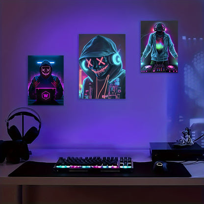 3-Piece Set Art Deco Classic Modern Gamer Wall Art Posters, Unframed Canvas Prints for Gaming Room, Home Office, Bedroom, Indoor and Outdoor Decor, Letter Print & Abstract DJ, High-Quality Ink 15.7x23.6 inches