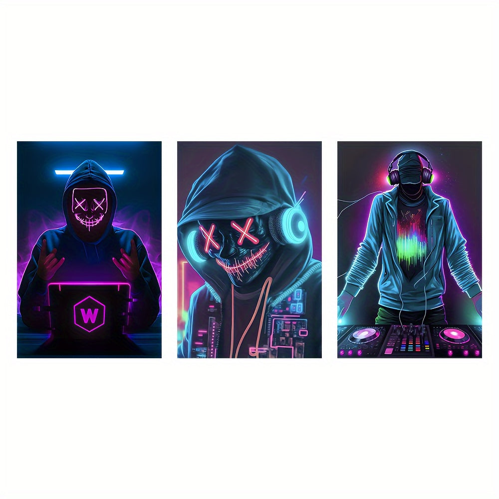 3-Piece Set Art Deco Classic Modern Gamer Wall Art Posters, Unframed Canvas Prints for Gaming Room, Home Office, Bedroom, Indoor and Outdoor Decor, Letter Print & Abstract DJ, High-Quality Ink 15.7x23.6 inches