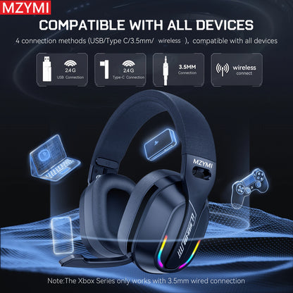 MZYMI GT100 2.4GHz/Wireless Gaming Headset for PlayStation 5 4, Gamer Headphones with Detachable Microphone for PS5, PS4, PC, Switch, Ultra-low Latency, 25 Hours Playtime, Wired Mode for Xbox Series