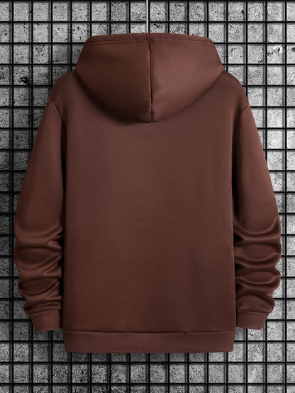 [Retro Gamer Hoodie] Cozy Brown Men's Retro Gamer Hoodie - Long Sleeve Sweatshirt with Drawstring Hood, Video Game Print, Fall/Winter Casual Wear