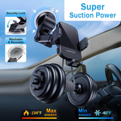 15W Rapid Wireless Car Charger, Automatic Clamping, Adjustable Phone Holder for Hands-Free Driving - Universal Compatibility with iPhone 15, 14, 13, 12, 11 Pro Max, Xs, Galaxy S24 Ultra, S23, S22, S21, S20, S10+