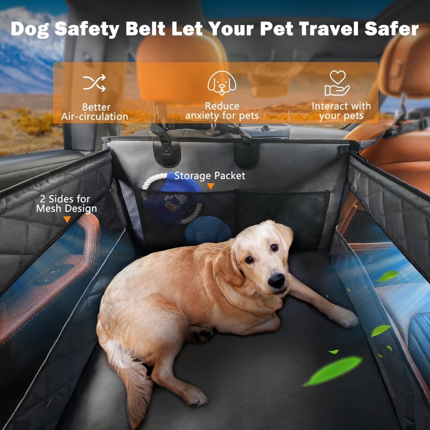 Large Dog Car Seat Extender with Waterproof Fabric - Spacious Back Seat Cover with Storage Pocket for Medium to Large Breeds, Pet Hammock for Cars/SUV/Truck (L) by MIXJOY