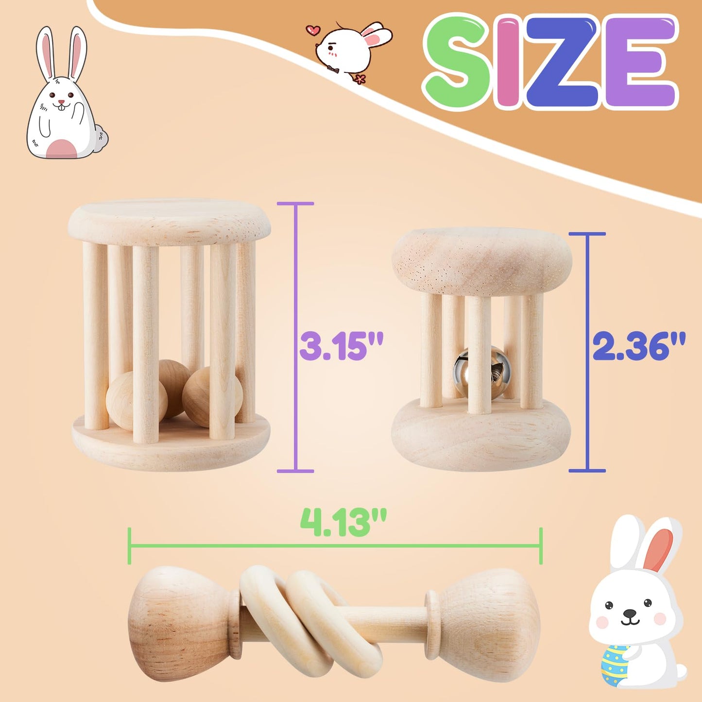 AOWPFVV 3 Pcs Wooden Bunny Toys - Safe Rabbit & Guinea Pigs Teeth Grinding Toys for Chinchillas, Hamsters & Small Animals - Indoor & Outdoor