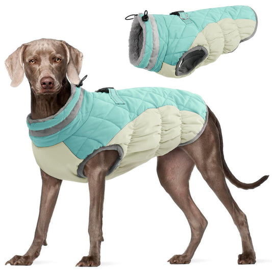 FUAMEY Dog Coat for Large Dogs,Waterproof Dog Winter Jacket with Harness Built in Puppy Cold Weather Coats Reflective Pet Vest with Zipper Warm Fleece Dogs Snowsuit Windproof Mint Green XXXL
