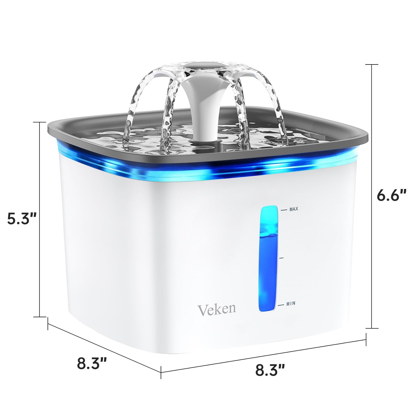 Veken Innovation Award Winner 95oz/2.8L Pet Fountain, Automatic Cat Water Fountain Dog Water Dispenser with Replacement Filters for Cats, Dogs, Multiple Pets (Grey, Plastic)