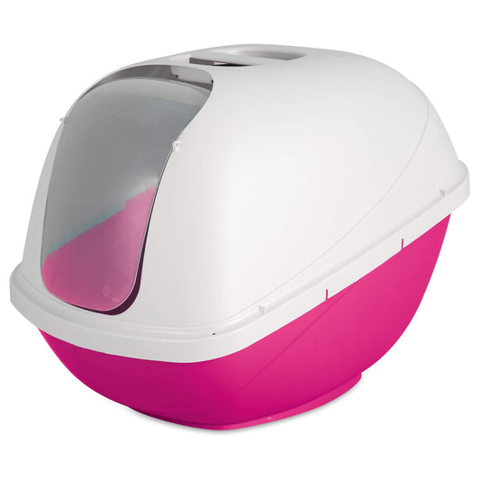 Petmate Basic Hooded Cat Litter Pan, Large, Pink and White, Made in USA