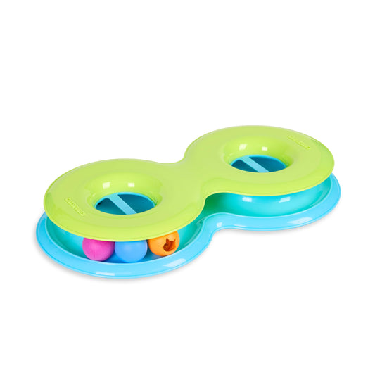 Catstages Infinity Ball Track for Cats with Two Balls, Including One Light-Up-Ball, Figure-8 Shaped Track Compatible with Topper Toys, Green