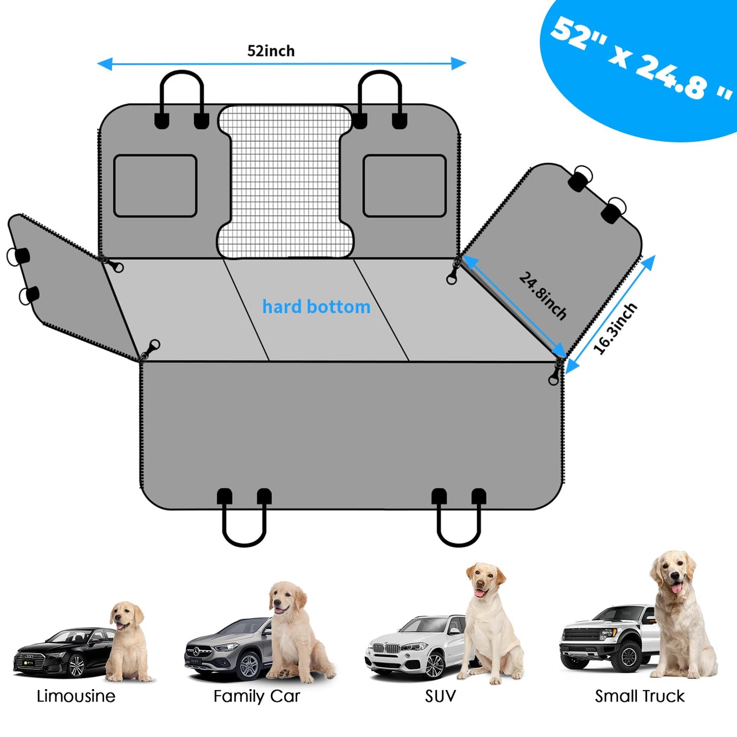URPOWER Extensor de asiento trasero para perros – Funda de asiento de coche para perro con parte inferior dura que soporta 420 libras, hamaca impermeable para perros, cama para perros, SUV y camiones