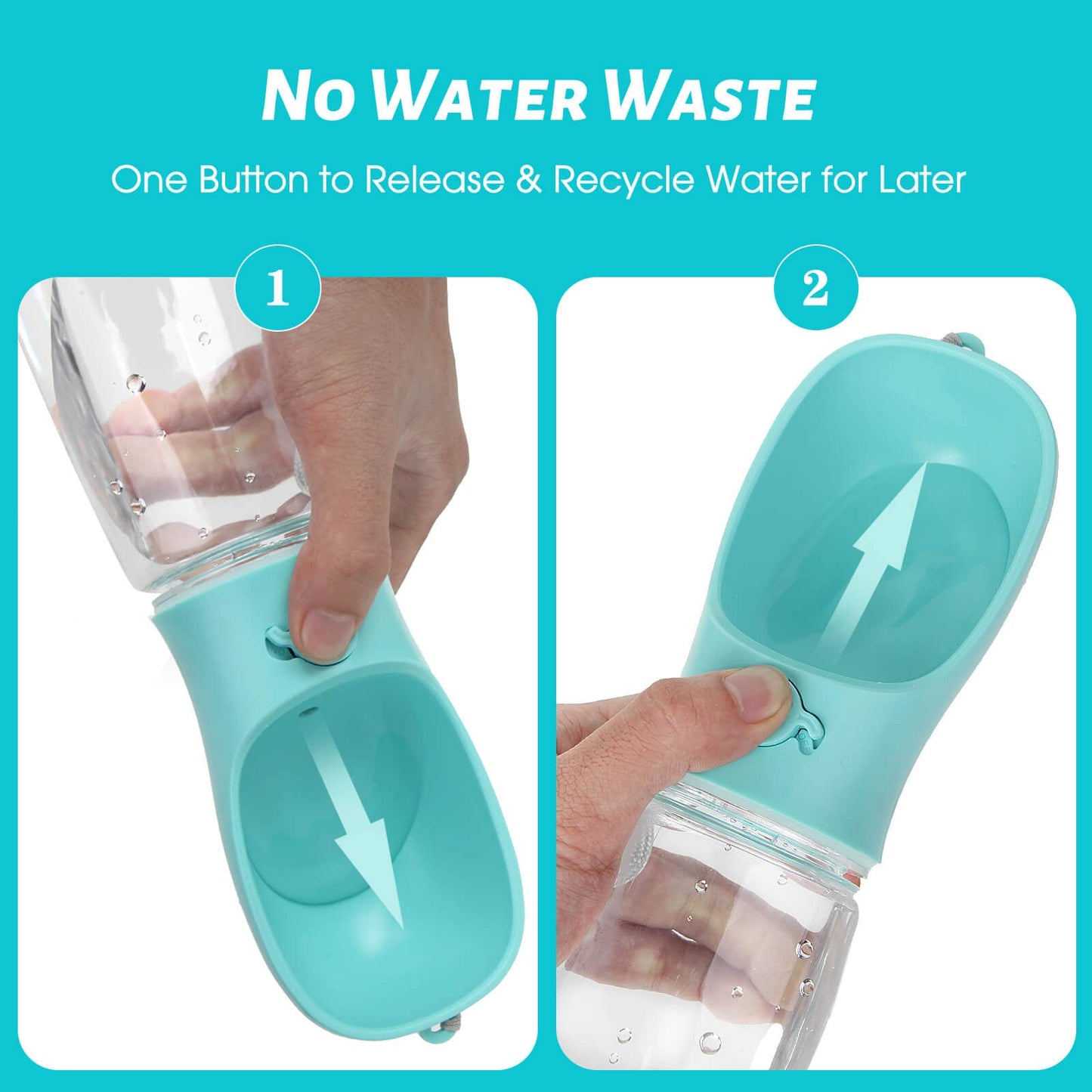 Kalimdor Botella de agua para perros, dispensador de agua portátil a prueba de fugas para cachorros con alimentador para mascotas, caminar al aire libre, senderismo, viajes, plástico de grado