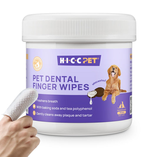 HICC PET Toallitas de limpieza de dientes para perros y gatos, elimina el mal aliento eliminando la placa y la acumulación de sarro, cepillo de dientes de dedo de perro, cepillo de dientes desechable