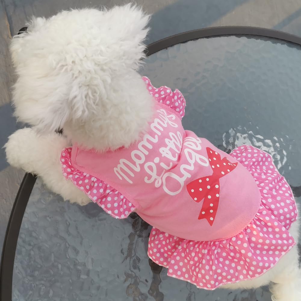 XPUDAC 4 Pieces Pet Dog Dress Dog Clothes Girl Puppy Shirt Yorkie Clothes Cute Doggie Dress Pet Apparel for Small Dogs and Cats (Pink Angel, Small(4.5-8lbs))