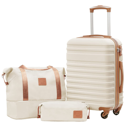 Coolife Juego de maletas de 3 piezas, juego de equipaje de mano rígido con ruedas giratorias TSA Lock, Blanco, Juego de 3 piezas (DB/TB/20), Juego de equipaje con bolsas