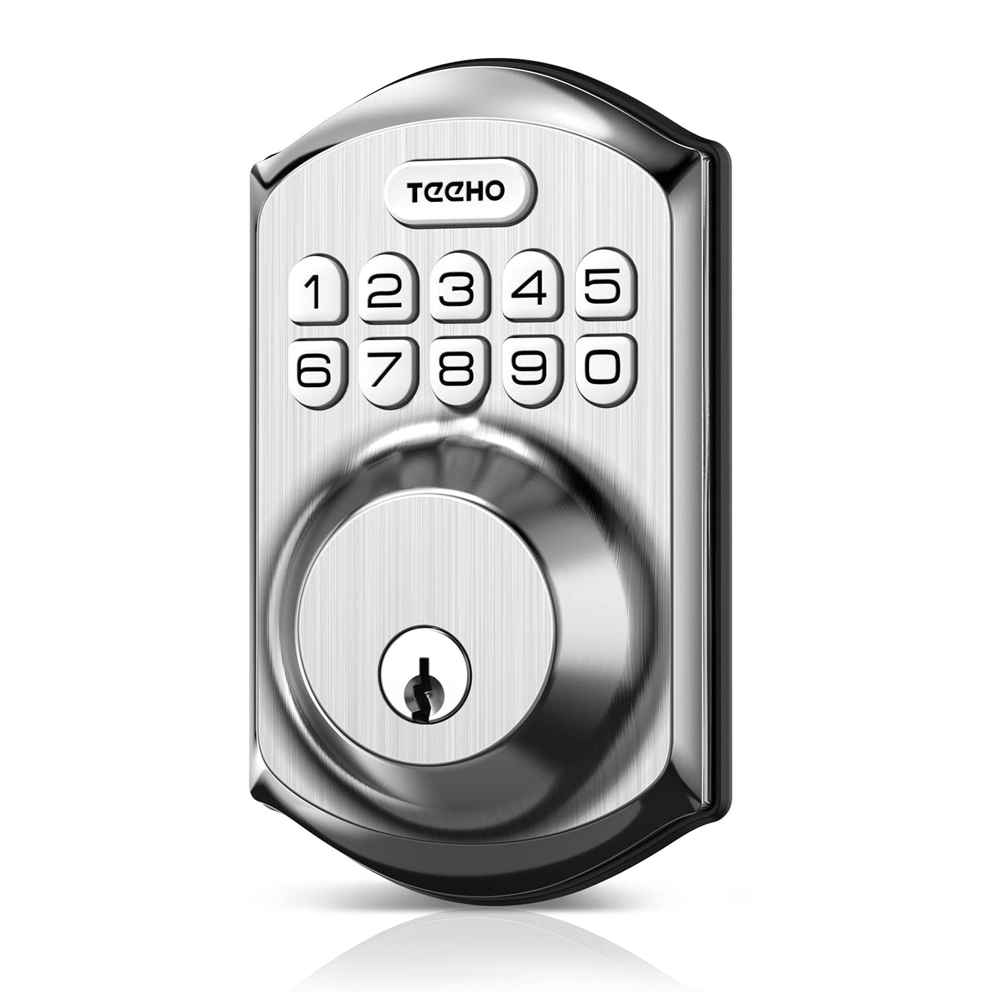 TEEHO TE001 - Cerradura inteligente para puerta de entrada, sin llave, con teclado, con 2 llaves, bloqueo automático, de fácil instalación, color níquel satinado