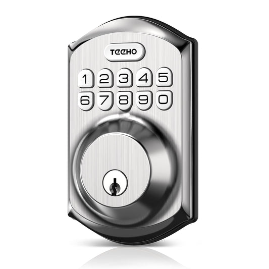 TEEHO TE001 - Cerradura inteligente para puerta de entrada, sin llave, con teclado, con 2 llaves, bloqueo automático, de fácil instalación, color níquel satinado