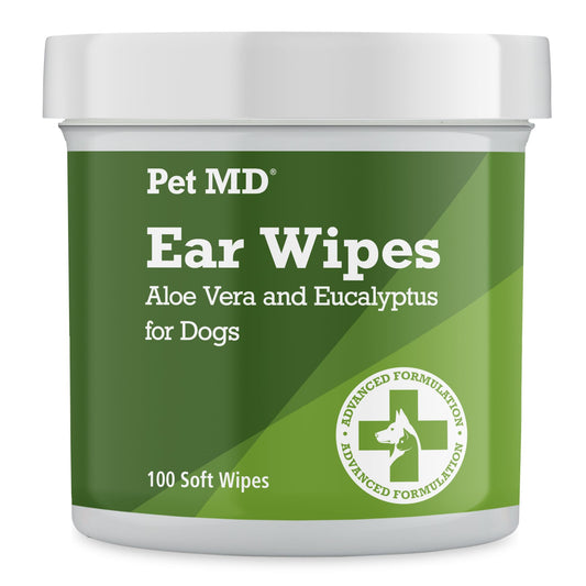 Limpiador ótico Pet MD para perros, para detener picores, infecciones y ácaros, con aloe y eucalipto, 100 unidades