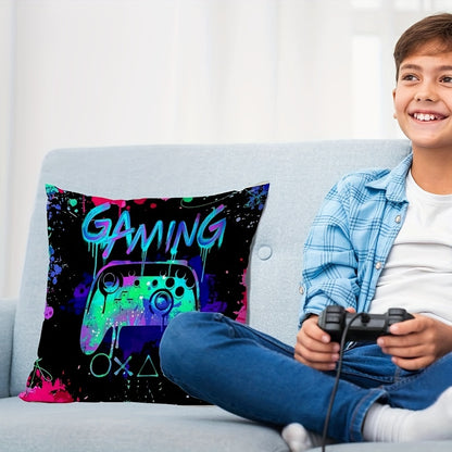 Buy 1 Get 1 Free, total of 2 pcs Soft & Cozy Short Plush Gaming Pillows 18x18 - Vibrant Gamer Pillow Covers for Teen Boys, Game Room Decor, Gaming Room Accents, Comfortable Couch Pillows - No Pillow Core Included