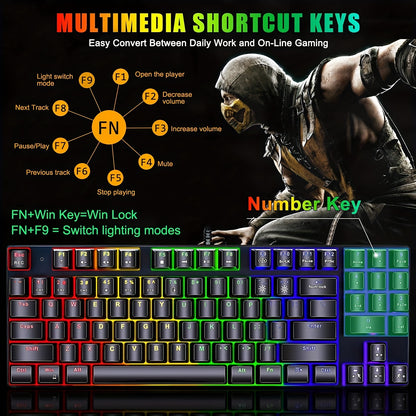 Mechanical Gaming Keyboard, Compact 89 Keys RGB Backlit Floating Mechanical Keyboard With Multimedia Keys And With Number Keys, Spill-Resistant For Windows PC Gamer-Black