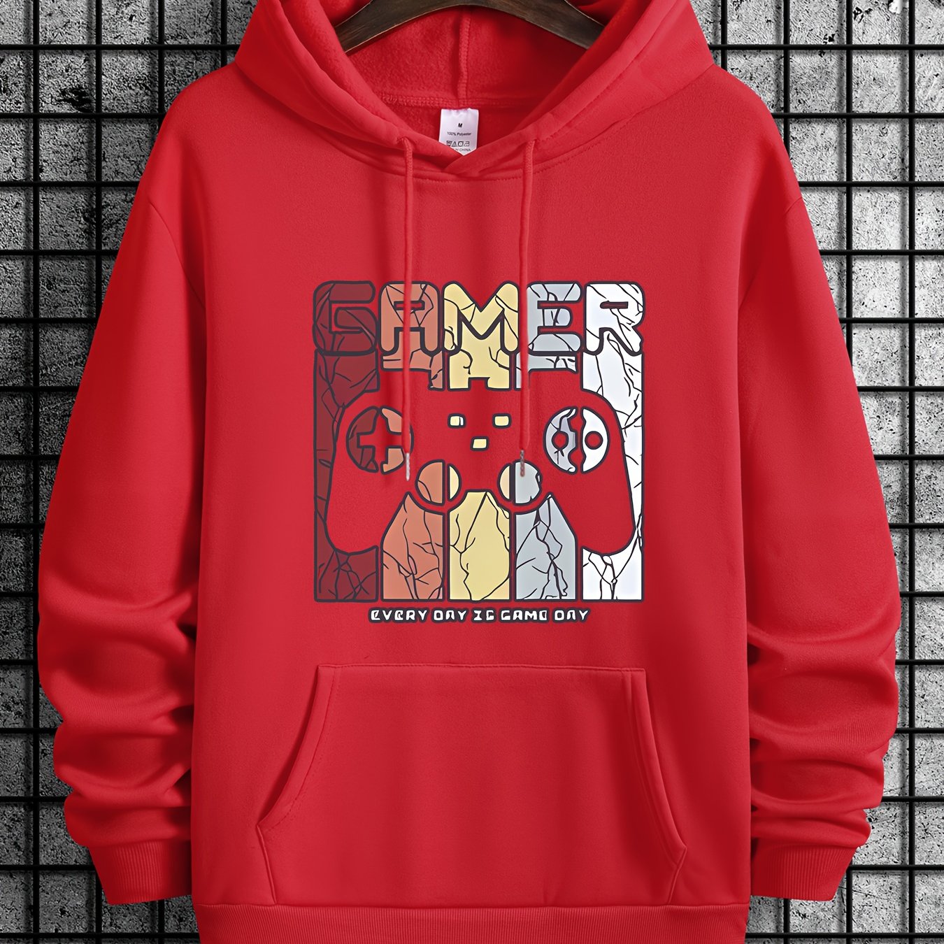 [Retro Gamer Hoodie] Cozy Brown Men's Retro Gamer Hoodie - Long Sleeve Sweatshirt with Drawstring Hood, Video Game Print, Fall/Winter Casual Wear