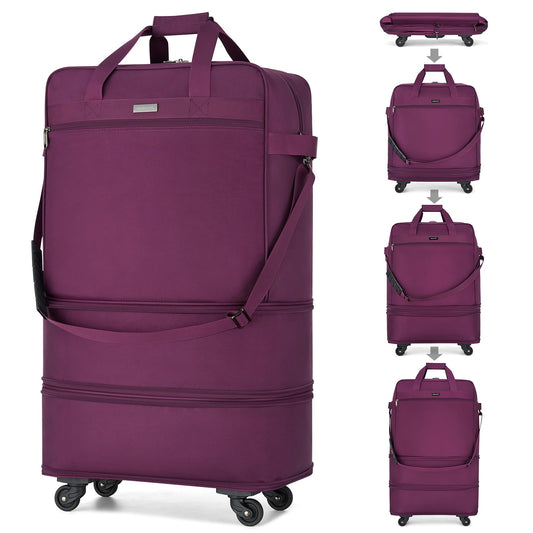 Hanke Maletas con ruedas expandible plegable bolsa de equipaje maleta plegable bolsa de viaje plegable bolsa de lona para hombres mujeres maletas ligeras sin mango telescópico, Versión mejorada