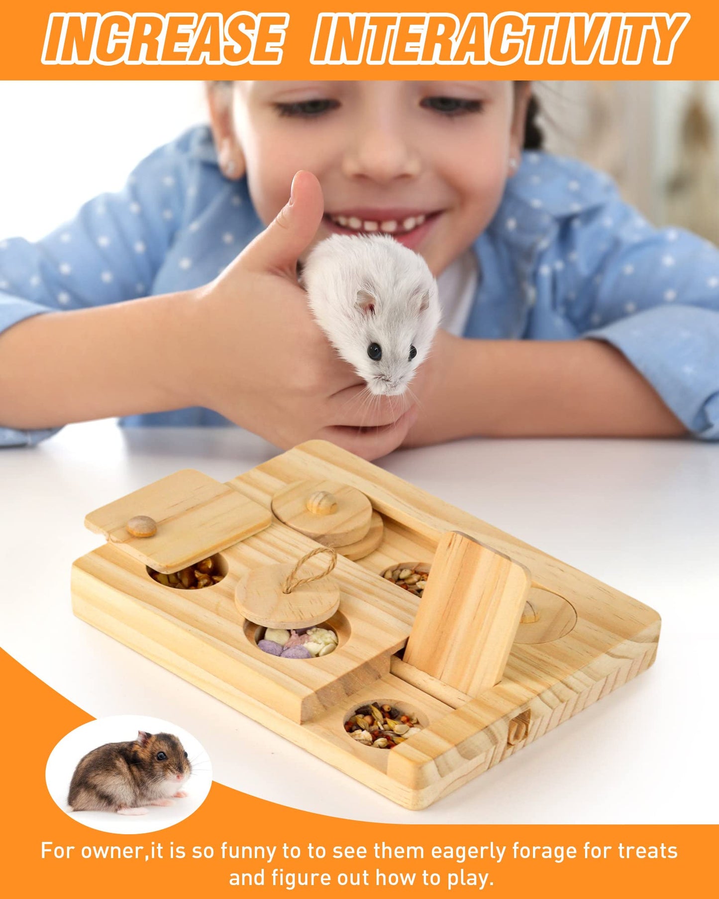 MWAOWM Guinea Pig Foraging Toys, 6 in 1 Hamsters Wooden Interactive Enrichment Toys, Treat Dispenser for Small Animal, for Rabbits, Bunny, Chinchillas, Rats and Gerbils