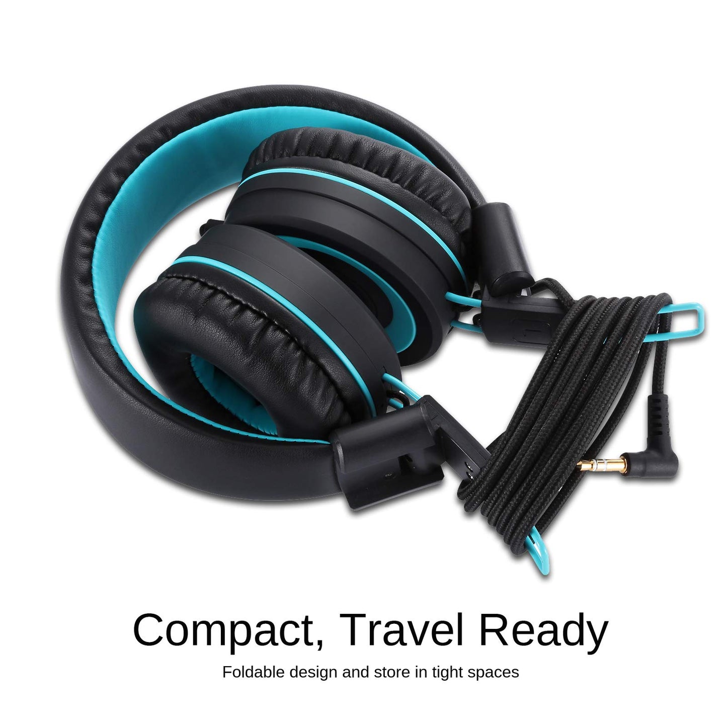 noot products Auriculares para niños K11 plegables estéreo sin enredos de 5 pies de largo cable de 0.138 in Jack Plug in Ear Auriculares con cable para iPad/Amazon Kindle, fuego/niñas/escuela/portátil/viajes/avión/tableta (negro)