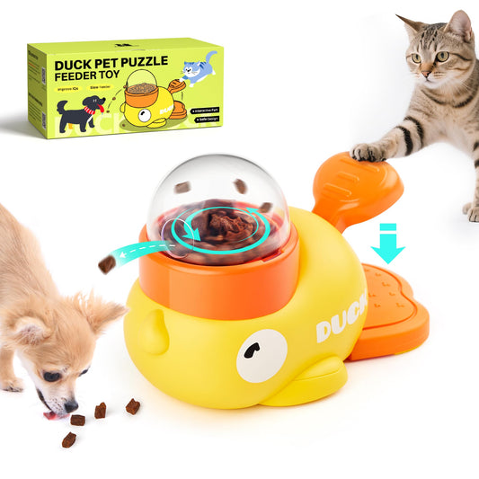 Potaroma Cat Puzzle Treat Dispenser, Interactive Duck-Shaped Enrichment Toy for Cats and Small Dogs, IQ Training and Exercise 8.6 Inches