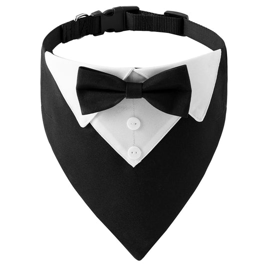 ADOGGYGO Formal Dog Tuxedo, Wedding Dog Collar with Bow Tie, Adjustable Pet Wedding Collar Bandana for Small Medium Large Dogs (Large, Black)