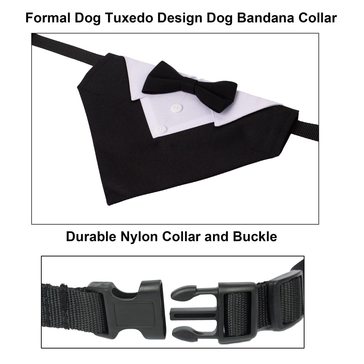ADOGGYGO Formal Dog Tuxedo, Wedding Dog Collar with Bow Tie, Adjustable Pet Wedding Collar Bandana for Small Medium Large Dogs (Large, Black)