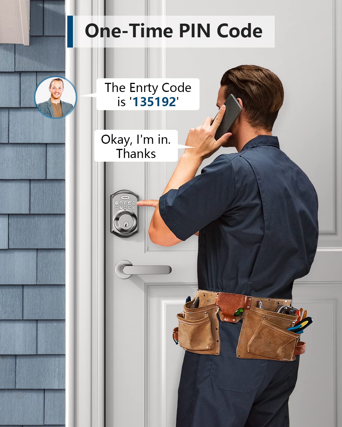 TEEHO TE001 - Cerradura inteligente para puerta de entrada, sin llave, con teclado, con 2 llaves, bloqueo automático, de fácil instalación, color níquel satinado
