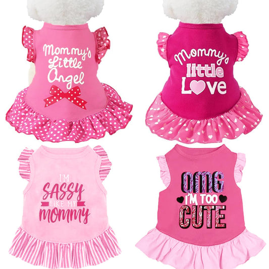 XPUDAC 4 Pieces Pet Dog Dress Dog Clothes Girl Puppy Shirt Yorkie Clothes Cute Doggie Dress Pet Apparel for Small Dogs and Cats (Pink Angel, Small(4.5-8lbs))
