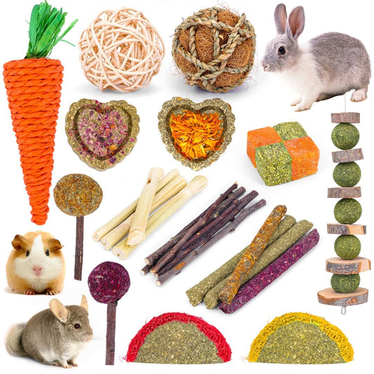 VESPRO Bunny Teys for Rabbits Hamster/Guinea Pig Toys Natural Timothy Hay Sticks chew Treats and Balls for Rabbit, Bunny, chinehila, Guirea Pig, Hamster, Bunny Teeth Care