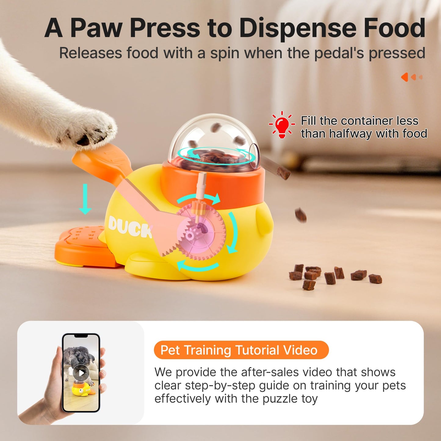 Potaroma Cat Puzzle Treat Dispenser, Interactive Duck-Shaped Enrichment Toy for Cats and Small Dogs, IQ Training and Exercise 8.6 Inches