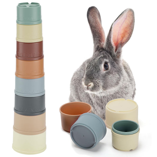 MEWTOGO 8 Pcs Stacking Cups for Small Animals - Multi-Colored Reusable Rabbits Bunny Toys of Different Sizes, Safe Plastic Nesting Toys for Rabbits Bunny Gifts Hiding Food and Playing